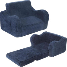 Load image into Gallery viewer, Kids Extra Wide Chairs for Toddler, 2-in-1 Toddler Soft Sherpa Couch Fold Out, Convertible Sofa to Lounger for Girls and Boys