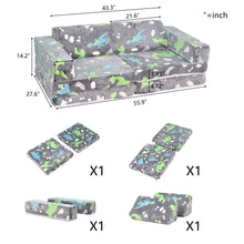Load image into Gallery viewer, 8 PCS Play Couch Sofa for Kids Medium Size, Modular Kids Play Couch, Dinosaur Grey HLD080