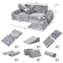 Load image into Gallery viewer, 9PCS Sectional Sofa for Creative Kids Girls and Boys Bedroom, Grey Star HLD082