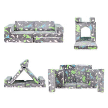 Load image into Gallery viewer, 8 PCS Play Couch Sofa for Kids Medium Size, Modular Kids Play Couch, Dinosaur Grey HLD080