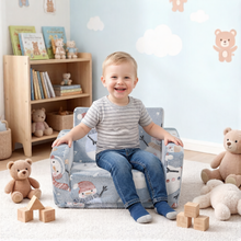 Load image into Gallery viewer, Toddler Chair – Convertible Glowing Snowman Flip-Out Kids Sofa | Kids Couch with Blanket – Soft Filled, Ideal for Playroom & Bedroom (Snowman)