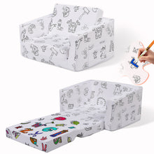 Load image into Gallery viewer, 2-in-1 Toddler Sofa Bed - Fairy Tale Coloring Kids Couch for Playroom, Convertible Sofa to Lounger Washable Cover