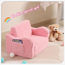 Load image into Gallery viewer, Kids Extra Wide Chairs for Toddler, 2-in-1 Toddler Soft Sherpa Couch Fold Out, Convertible Sofa to Lounger for Girls and Boys
