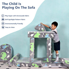 Load image into Gallery viewer, 8 PCS Play Couch Sofa for Kids Medium Size, Modular Kids Play Couch, Dinosaur Grey HLD080
