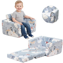 Load image into Gallery viewer, Toddler Chair – Convertible Glowing Snowman Flip-Out Kids Sofa | Kids Couch with Blanket – Soft Filled, Ideal for Playroom &amp; Bedroom (Snowman)
