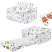 Load image into Gallery viewer, 2-in-1 Toddler Sofa Bed - Fairy Tale Coloring Kids Couch for Playroom, Convertible Sofa to Lounger Washable Cover
